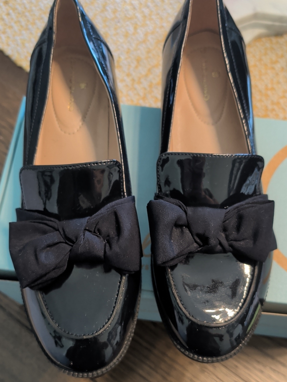 Bandolino Classic Navy Blue Patent Loafers with Bow Detail - Women